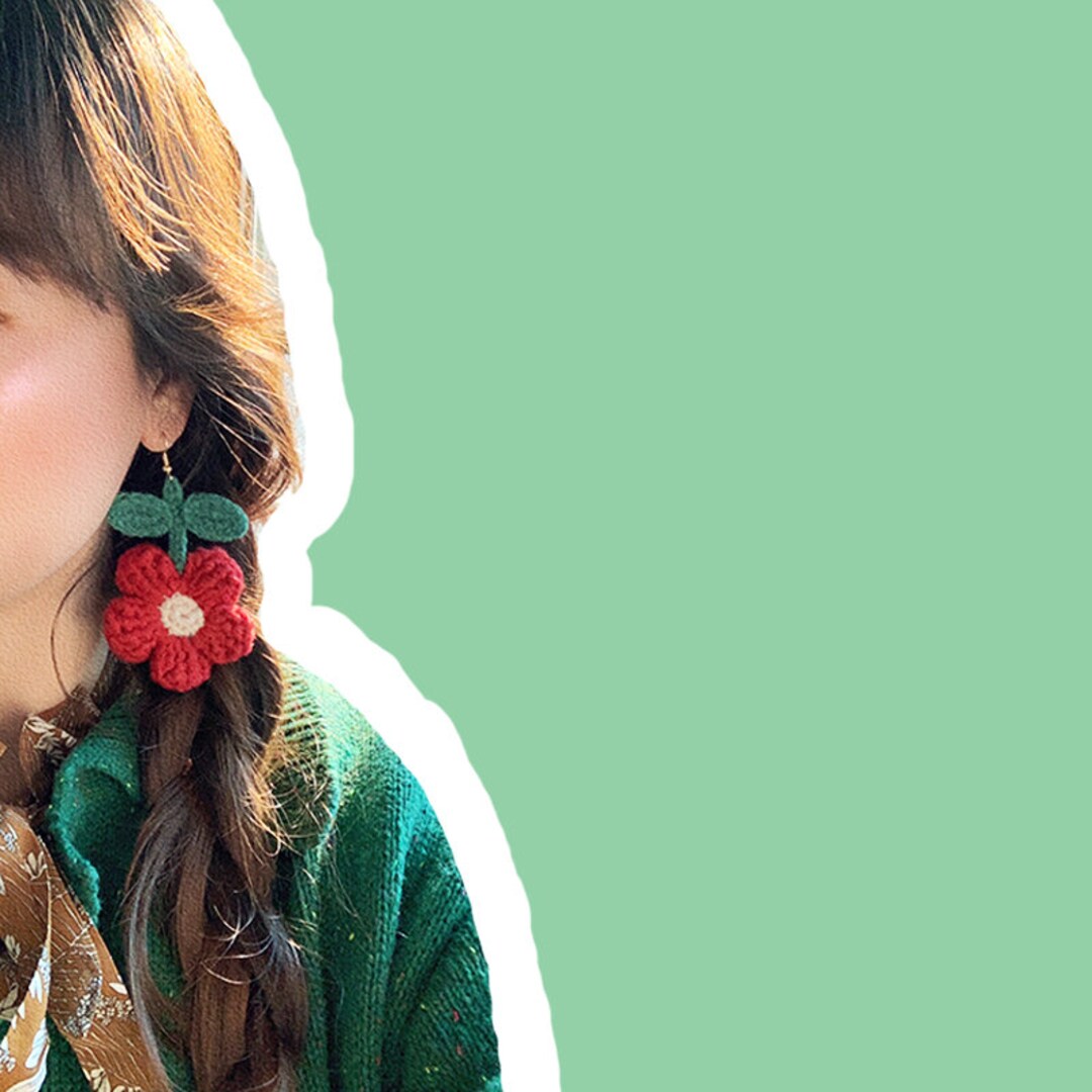 Micro Crochet Flower Earrings, Handmade Earrings, Knitted, Handmade