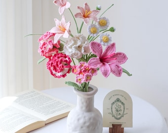 Crochet Carnation Bouquet, Mother’s Day Gift for Mom, Handmade Crochet Flower Bouquet, Knitted Carnation Flowers, Forever Flower Mother gift