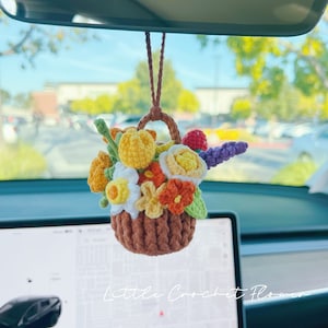 bloemenmand spiegel hangende accessoires, gehaakte kers, gebreide bloemenmand, handgemaakte bloemen, gehaakt cadeau-idee, cadeau voor haar