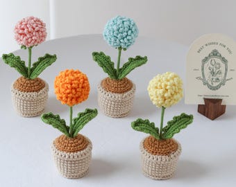 かぎ針編みのマリーゴールドの花、誕生花ギフト、手作り鉢植え、6インチのかぎ針編み植物、誕生日ギフト、永遠の花飾り