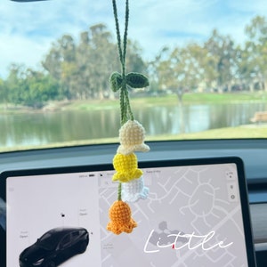 Lily of the Valley mirror hanging accessories, Crochet Lily of the Valley, Knitted flower, Handmade flower, Crochet Gift Idea, Gift For Her multi orange 4