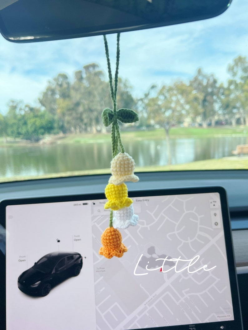 Lily of the Valley mirror hanging accessories, Crochet Lily of the Valley, Knitted flower, Handmade flower, Crochet Gift Idea, Gift For Her multi orange 4
