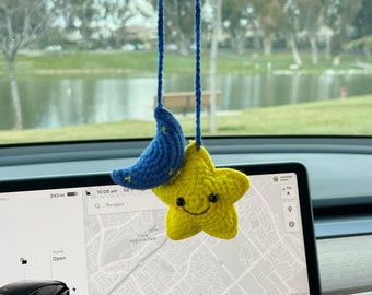 moon and star car mirror hanging accessories, Crochet moon, Knitted star, Handmade moon, Crochet Gift Idea, Gift For Her, car decorations