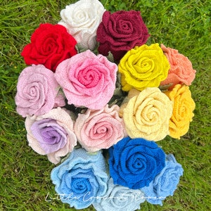 Individual Roses Crochet Crochet Rose Bouquet, Single Rose, Hand Made, Personalized Gift for ...
