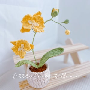 Crochet Flowers in Pot White Orchid Artificial Flowers Knitted Flower Handmade flowers for Home Room Office Car Decoration Dendrobium