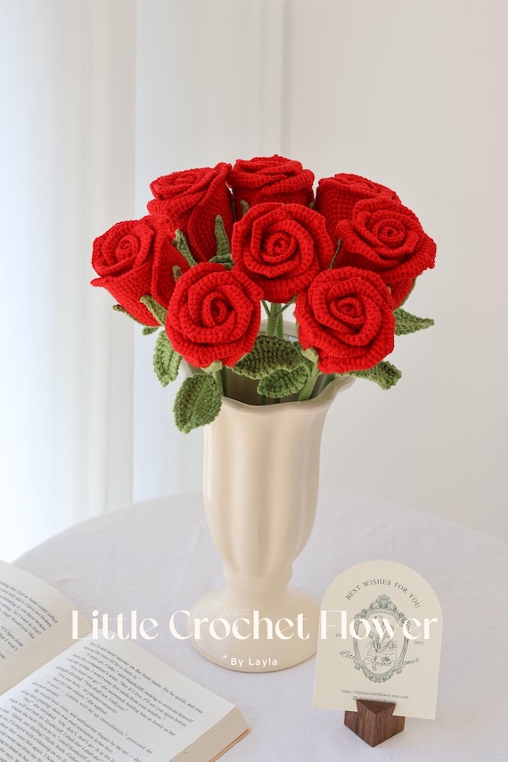 Rosie flower knit tops red ☆新品未開封☆ Crochet Red Rose Pink Rose, Handmade Rose, Personalized Gift for