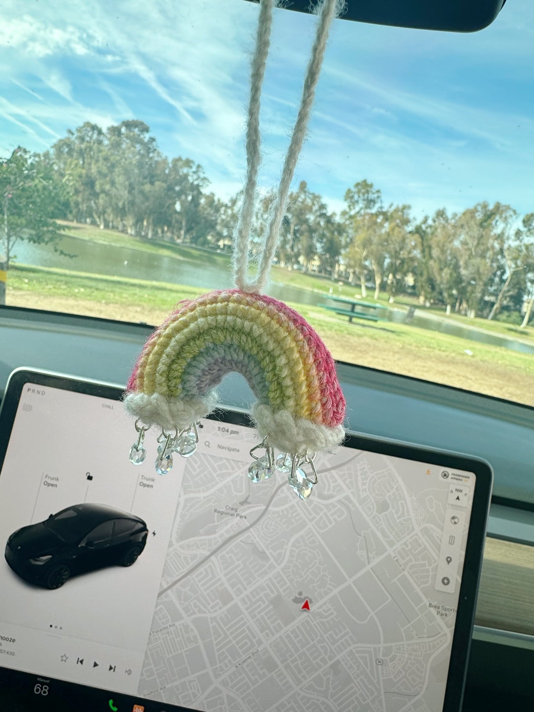 Rainbow Car Mirror Hanging, Crochet Rainbow, Knitted Sun, Handmade Car