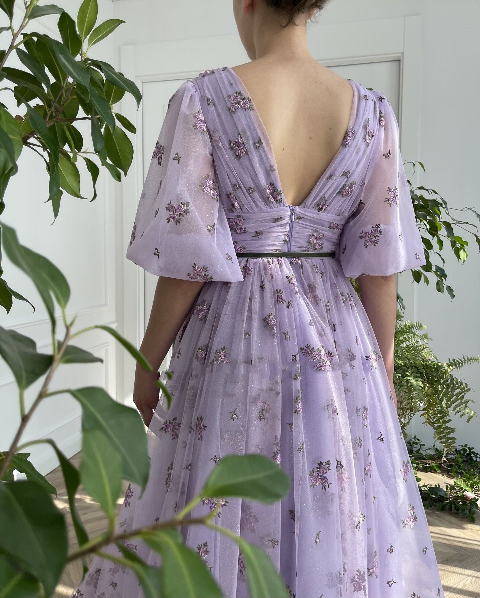Embroidered Lavender Dress With Puff Sleeves / Tulle Evening Etsy