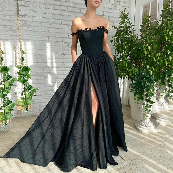 Black Evening Dress With Floral Pattern Wedding Dress - Etsy