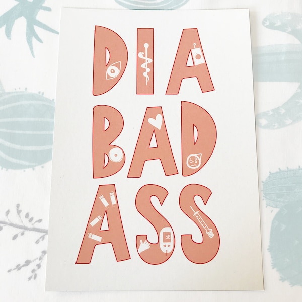 Type 1 Diabetes Print - diabadass - geld doneren aan T1 International diabetes liefdadigheid - formaat A5