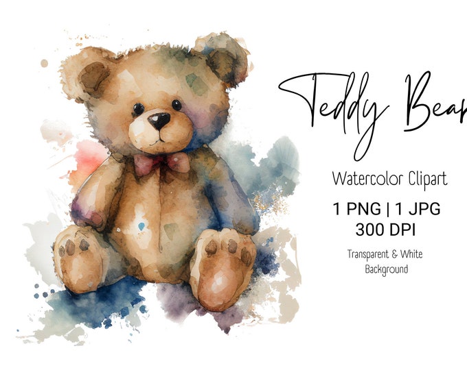 Teddy Bear Clipart Watercolor Bear Baby Shower Decor Watercolor Wall ...
