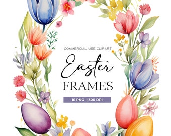 Clipart di cornici pasquali ad acquerello Clipart di bordi floreali Clipart di Pasqua floreali Png Cornici di pulcini Cornici primaverili Cornice di coniglietto pasquale Png Uso commerciale
