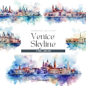 Acuarela Venecia Clipart Horizonte de Venecia Italia Clipart Venecia Png Clipart Viajes Venecia Arte mural Descarga digital Álbum de recortes Diario basura