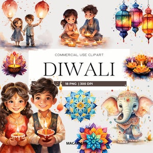 Diwali Clipart Festival of Lights gelukkige Diwali aquarel Clipart Diwali lantaarns feestelijke Diwali Graphics bundel Pack digitale download