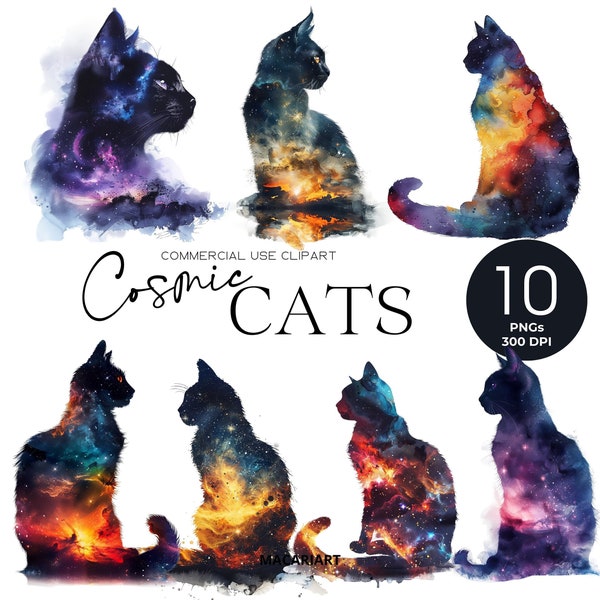 Space Cat Silhouette Clipart Outer Space Clipart Star Cat Design Cats Clipart Pet Silhouette Cat Lover Commercial Use Transparent Png Space