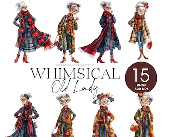 Whimsical Old Lady Clipart Quirky Woman Funny Old Ladies Clipart Old Woman Graphics PNG Funny Cartoon Grandmother Digital Download Woman PNG