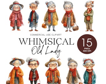 Whimsical Old Lady Clipart Quirky Woman Funny Old Ladies Clipart Old Woman Graphics PNG Funny Cartoon Grandmother Digital Download Woman PNG