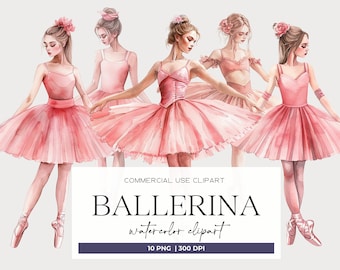 Clipart de bailarina em aquarela, bailarinas dançando de tutu, clipart de meninas, balé PNG, clipart de bailarina rosa, clipart de menina dançarina de balé para aniversário.
