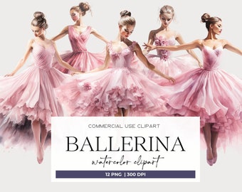 Clipart de bailarina em aquarela, bailarinas dançando de tutu, clipart de meninas, balé PNG, clipart de bailarina rosa, clipart de menina dançarina de balé para aniversário.