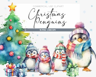 Christmas Penguin Clipart Bundle Cute Penguin Png Christmas Winter Clipart Baby Penguin Png Holiday Penguin Winter Animal Watercolor Penguin
