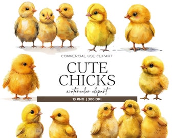 Cute Chick Clipart Funny Chicken Clipart Watercolor Chickens PNG Watercolor Easter Clipart Baby Animals Instant Download Sublimation Png