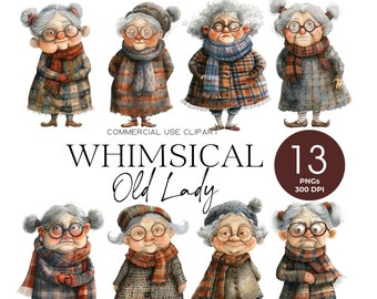 Whimsical Old Lady Clipart Quirky Woman Funny Old Ladies Clipart Old Woman Graphics PNG Funny Cartoon Grandmother Digital Download Woman PNG