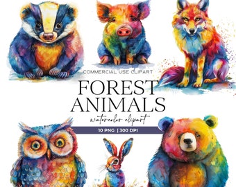 Woodland Animals Watercolor Clipart Forest Animals Clipart Cute Woodland Animals Fox Png Wild Animals Commercial Use Clipart Transparent