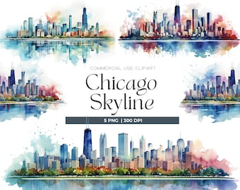 Watercolor Chicago Clipart Chicago Skyline USA Clipart Chicago Png Illinois Clipart Chicago City Digital Download Scrapbook Junk Journal