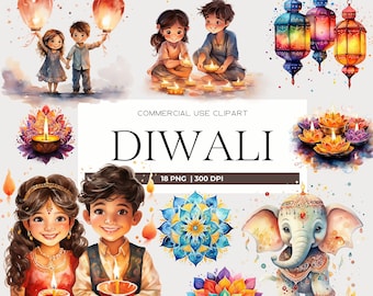 Diwali Clipart Festival Of Lights Happy Diwali Watercolor Clipart Diwali Lanterns Festive Diwali Graphics Bundle Pack Digital Download