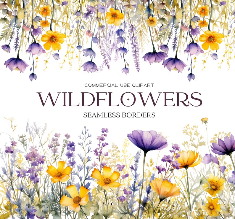 Wildflowers Borders Clipart Floral Watercolor Borders Flowers Seamless
