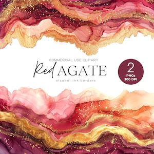 Bordi in agata bordeaux Clipart Bordo in marmo rosso glitterato oro Geode Clipart Invito a nozze Cornici in marmo bordeaux Sovrapposizioni Agata rossa Png