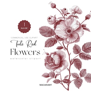 Bloemen rode toile de jouy-clipart aquarel toile de jouy bloemen clipart uitnodiging toile de jouy bruiloft bruids douche png rode chinoiserie-clipart