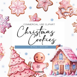 Pacchetto clipart biscotti di Natale, PNG biscotto di Natale rosa, clipart omino di pan di zenzero, clipart invernale, PNG trasparente, clipart per uso commerciale