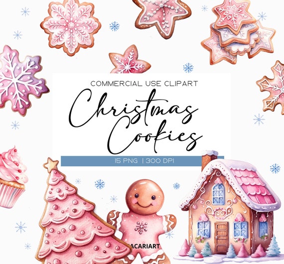 Christmas Cookie Clipart Pack, Pink Christmas Cookie PNG, Gingerbread Man Clipart, Winter Clipart, Transparent PNG, Commercial Use Clipart