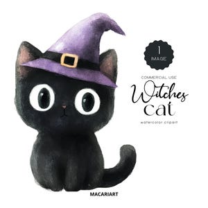 Cute Halloween Black Cat Clipart Bundle Watercolor Witch Cat Png Funny Black Cat Halloween Animals Clipart Spooky Halloween Witchcraft Png