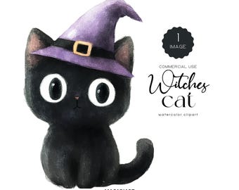 Cute Halloween Black Cat Clipart Bundle Watercolor Witch Cat Png Funny Black Cat Halloween Animals Clipart Spooky Halloween Witchcraft Png