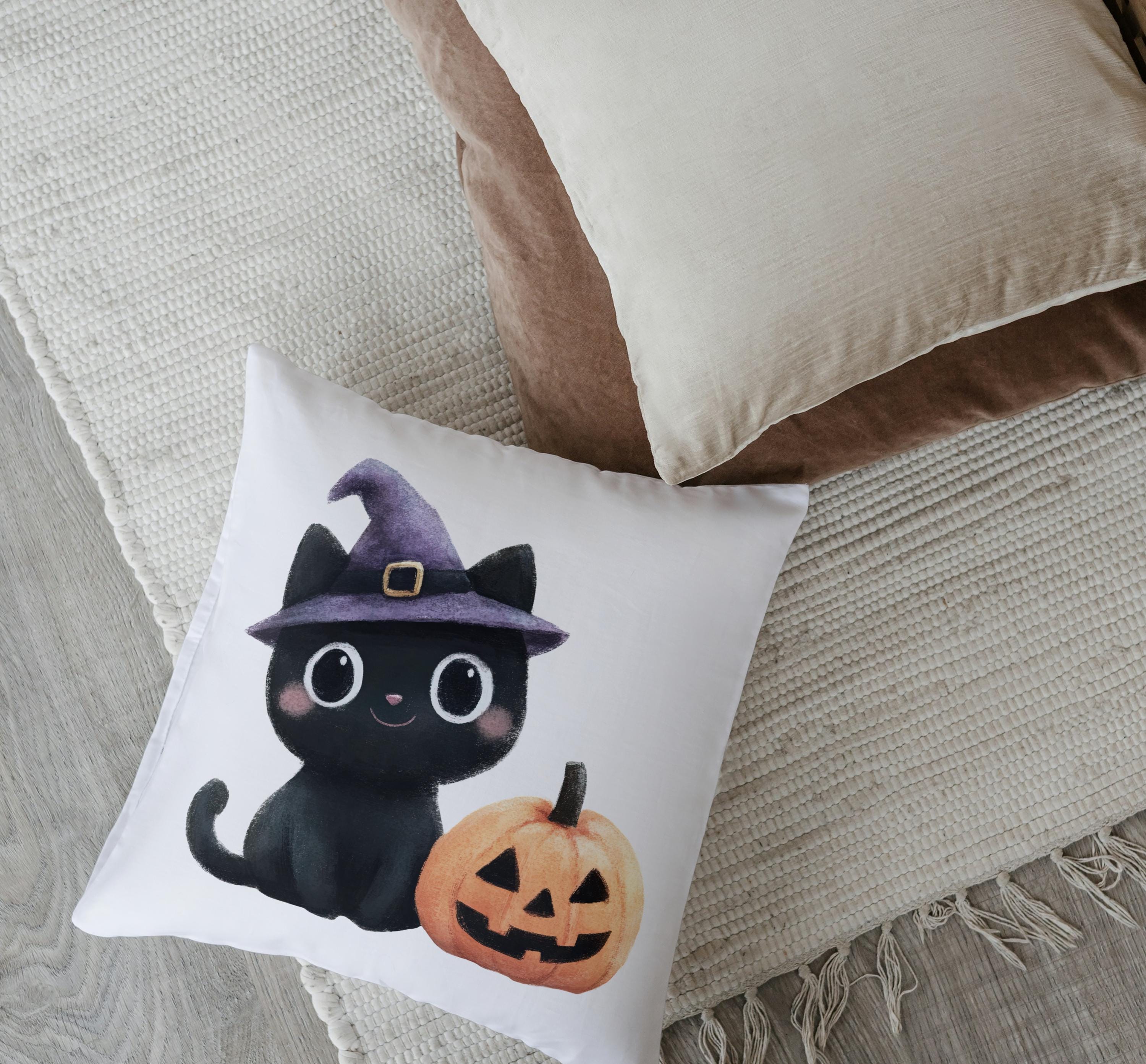 かわいいハロウィン黒猫クリップアートバンドル 水彩魔女猫PNG