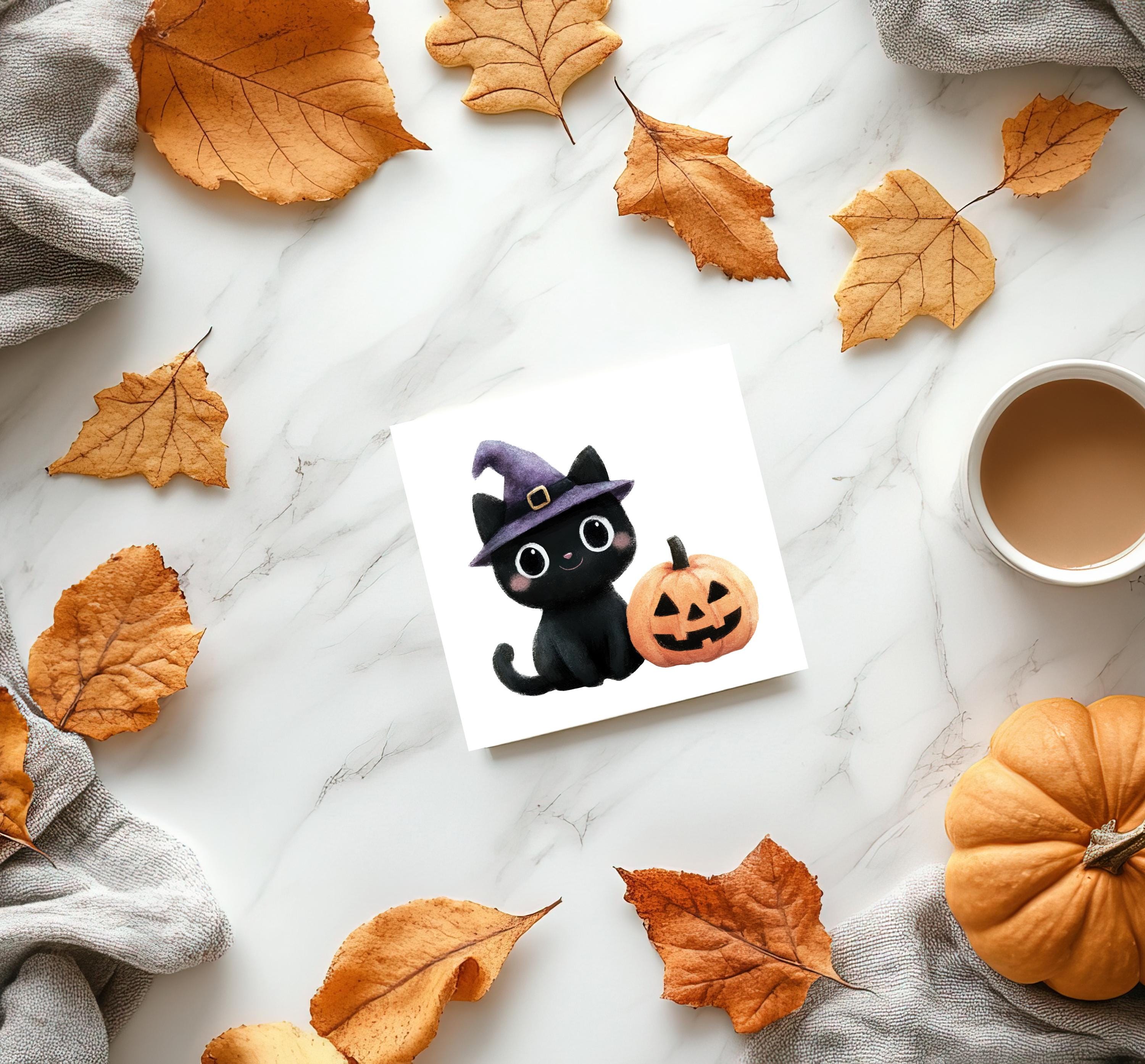 Cute Halloween Black Cat Clipart Bundle Watercolor Witch Cat Png Funny ...