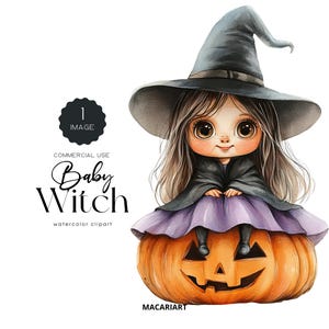 Cute Witch Clipart Watercolor Halloween Clip Art Mystical Witches Png Pumpkin Autumn Fall October Halloween Decor Digital Download