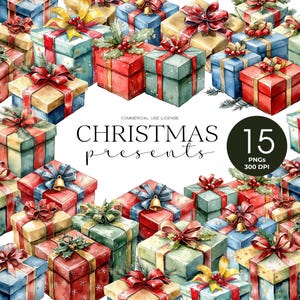 Christmas Presents Clipart Merry Christmas Png Festive Gift Illustrations Designs Watercolor Christmas Gifts Clipart Holiday Festive Xmas