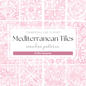 Piastrelle mediterranee Piastrelle in ceramica Azulejo portoghese acquerello Rosa Bianco Modello di piastrelle italiane Carta digitale Diario spazzatura di nozze italiano