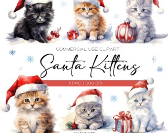 Christmas Kitten Clipart Christmas Cats Watercolor Clipart Bundle Christmas Cat Png Cute Kitten Png Clipart Christmas Decor Winter Clipart