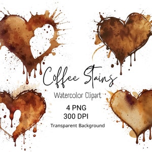 Acuarela Manchas de Café Clipart Café Impresión Pared Arte Café Cartel Tienda Decoración Café Descarga Instantánea Clipart Paquete Popular PNG Café