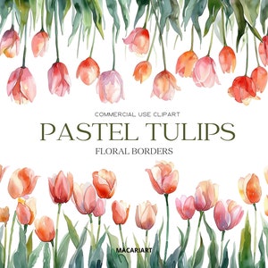 Watercolor Tulips Clipart Spring Flowers Pastel Tulip Png Watercolor Flower Clipart Red Spring Floral Clipart Wedding Invite Commercial Use