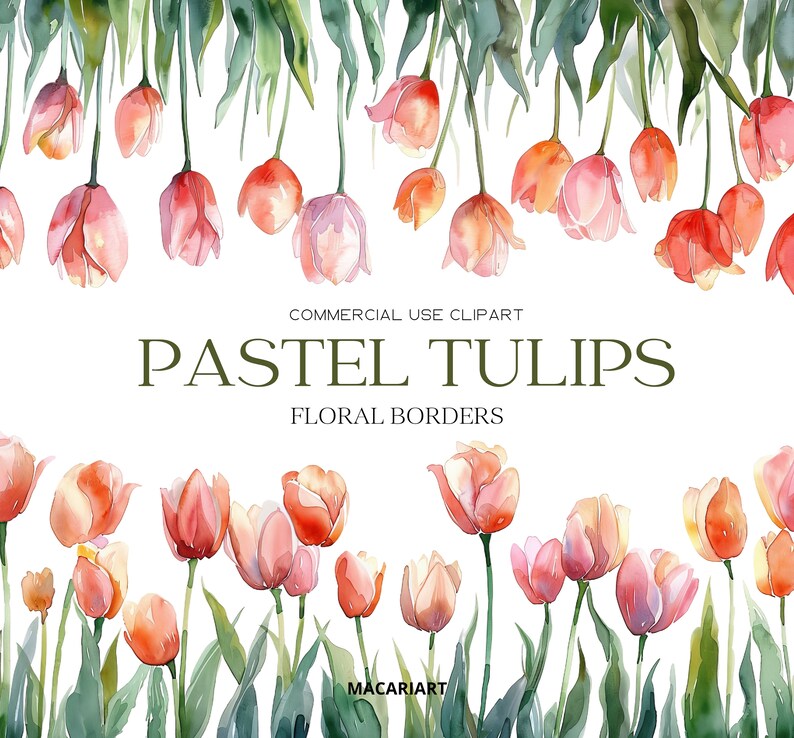 Watercolor Tulips Clipart Spring Flowers Pastel Tulip Png Watercolor ...