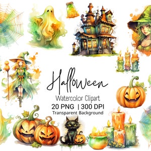 Pastelowe Halloween Clipart Słodkie Halloween Cyfrowe Akwarela Clipart Straszny Wystrój Zaproszenie na Halloween Halloween Wydrukowane Jesienne Dekoracje