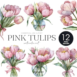 Watercolor Tulips Clipart Spring Tulips Floral Clipart Watercolor Flower Clipart Pink Tulip Watercolor Floral Clipart Png Wedding Invite
