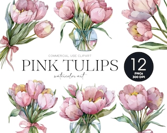 Clipart de tulipanes de acuarela Clipart floral de tulipanes de primavera Clipart de flores de acuarela Tulipán rosa Clipart floral de acuarela Png Invitación de boda
