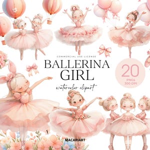 Pink Baby Ballerina Clipart, Watercolor Ballerina Clipart, Cute Ballerina PNG for Birthday Party, Little Girl Ballerina Clipart, Swan Lake