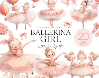 Rosa babyballerina Clipart, akvarellballerina Clipart, söt ballerina PNG för födelsedagsfest, liten flickaballerina Clipart, Svansjön